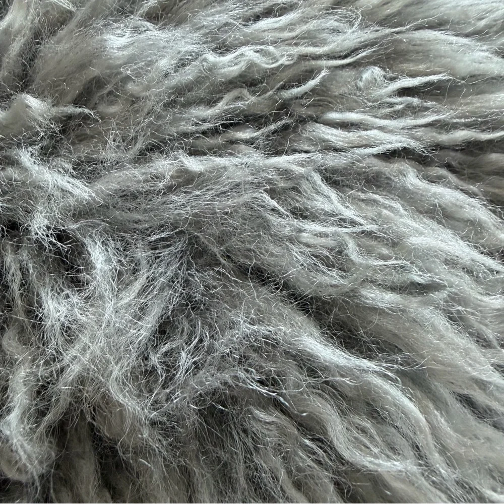 Icelandic Sheepskin Pillow 18x10 Gray Long Wool Fur Cushion Scandinavian Hygge